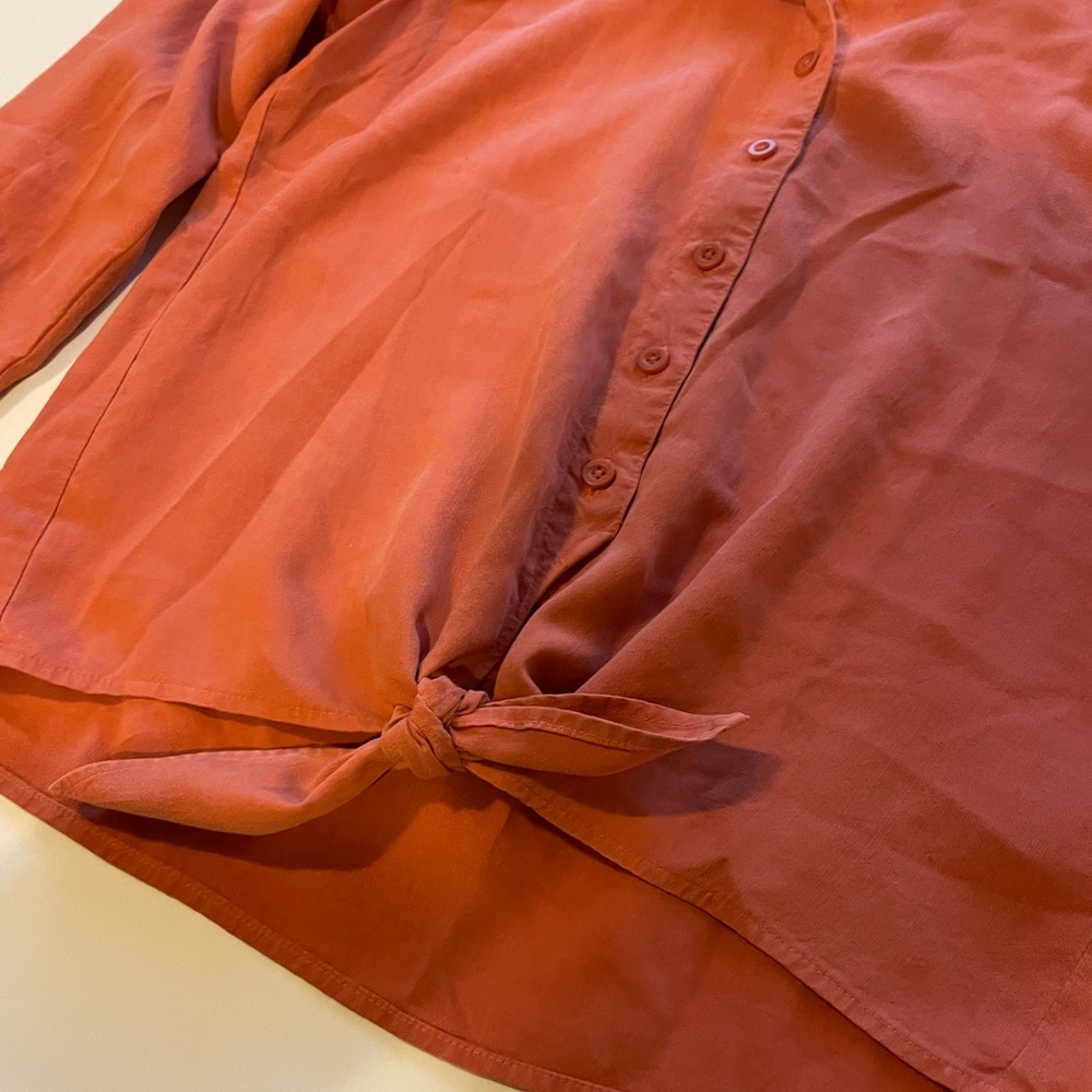 Cloth & Stone Burnt Orange Tie Front Button Down Tencel Top - Picture 7 of 7